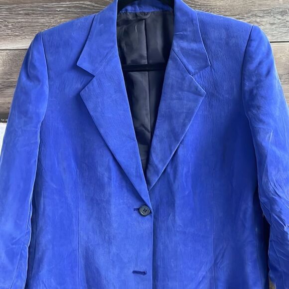 Ladies Blue Suede Button Up Coat Jacket Duster Small - Picture 2 of 5